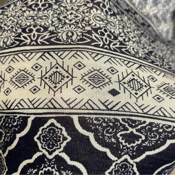 Navy Blue & White Boho Print Wrap Style Long Sleeve Dress Size L Made in USA - Picture 7 of 12